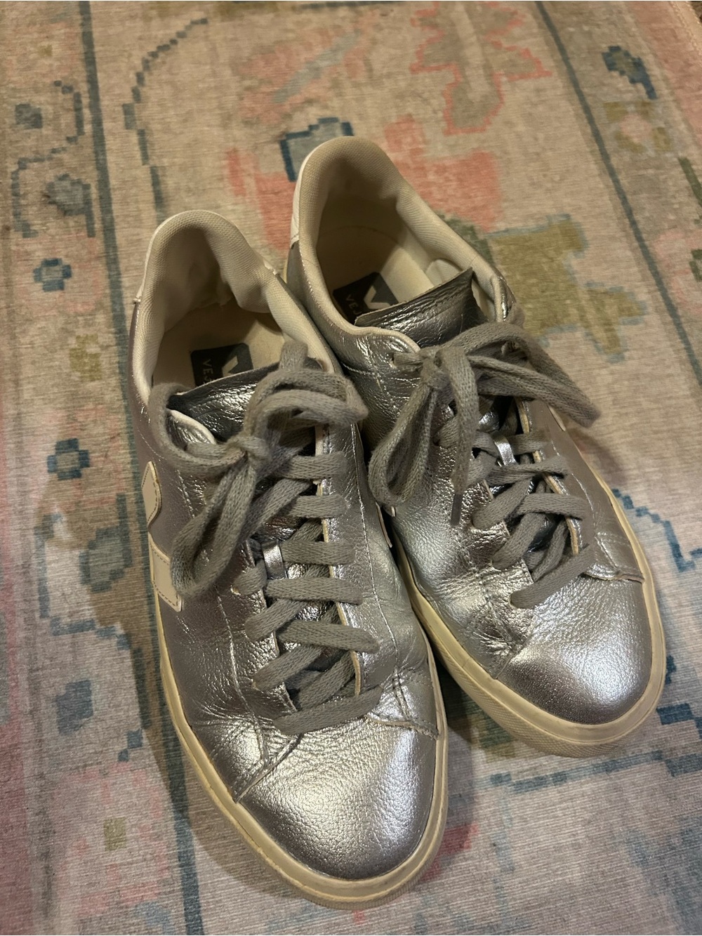 Veja Silver Leather Low-Top Sneakers